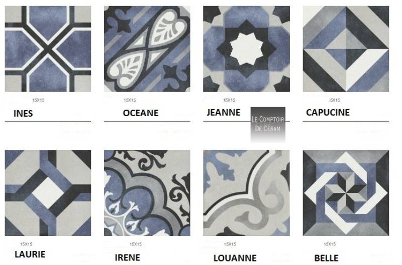 carrelage sol et mur azulejos imitation carreaux de ciment bleu noir gris antidérapant R10 Marseille 13