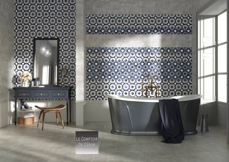 carrelage salle de bains antidérapant r10 azulejos motifs carreaux de ciment bleu Nice 06