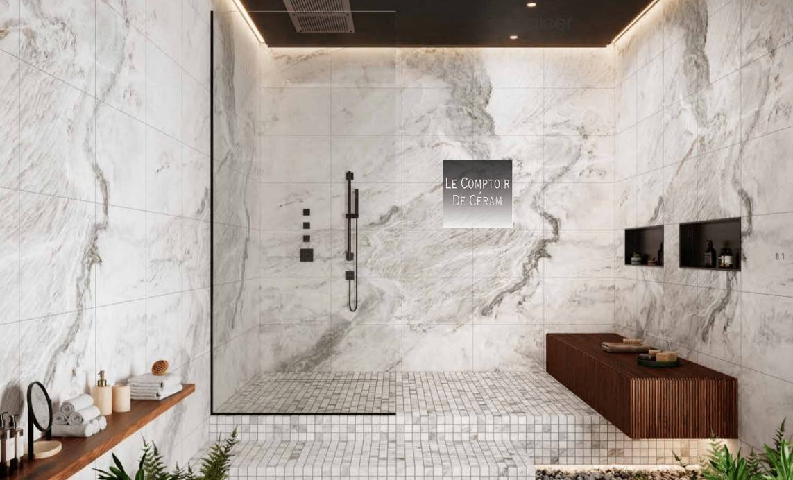 carrelage sol et mur marbre blanc gris clair pour sol et mur design 2026 Versailles 78