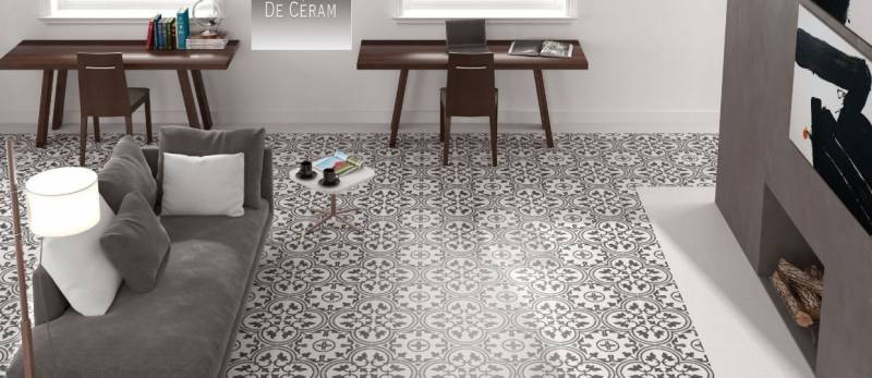 carrelage sol imitation carreaux ciment motifs noirs sur fond blanc 25 x 25 cm lyon 69