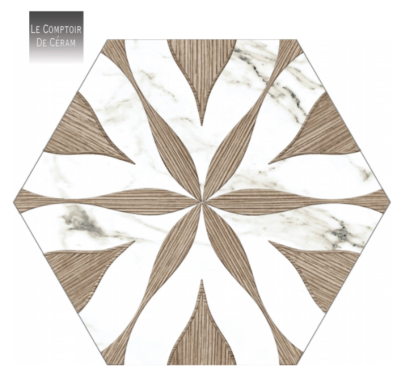 carrelage mur et sol hexagonal bi matière bois et marbre rennes 35
