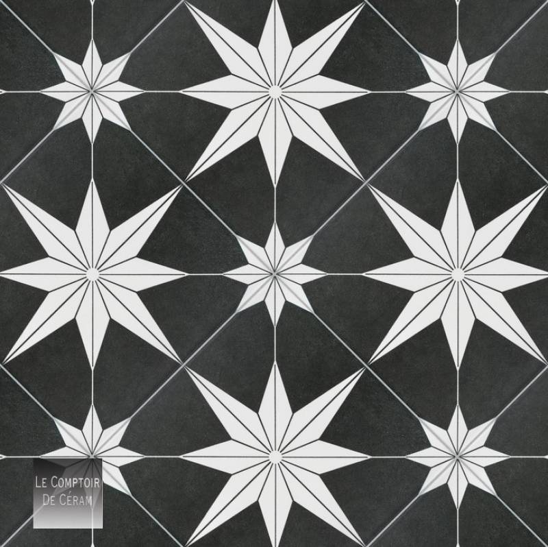 carrelage grès cérame motifs etoiles blanches sur fond noir design lille 59