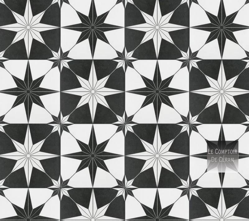 carrelage noir et blanc avec des motifs etoiles design bordeaux 33