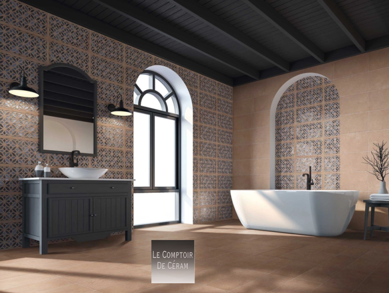 carrelage mur et sol terre cuite salle de bain design hauts de seine 92